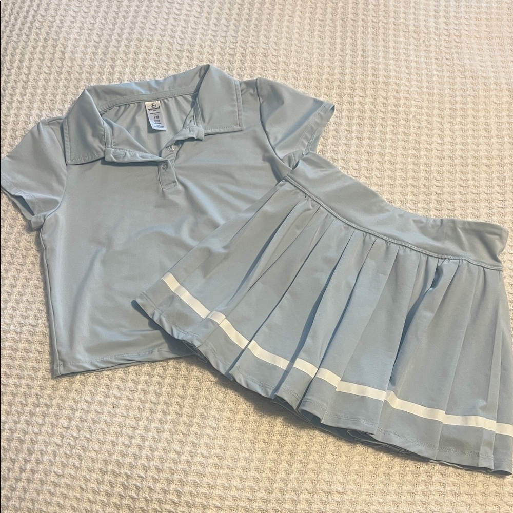 Light Blue Kids Polo Shirt and Skirt Set